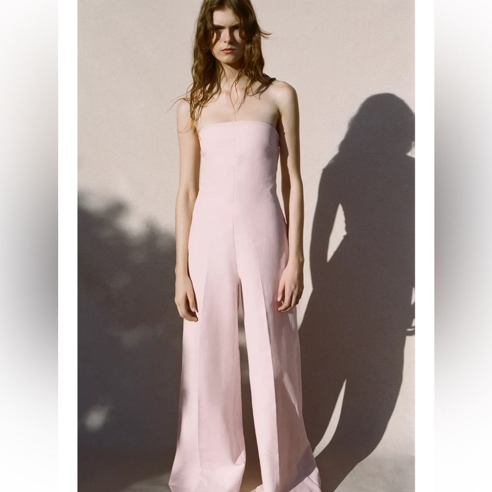 Zara NWT strapless long jumpsuit light pink 4661/363